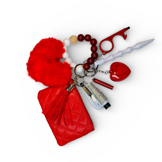 Cherry Sweet Beaded Wristlet with Coin Wallet Safety Keychain