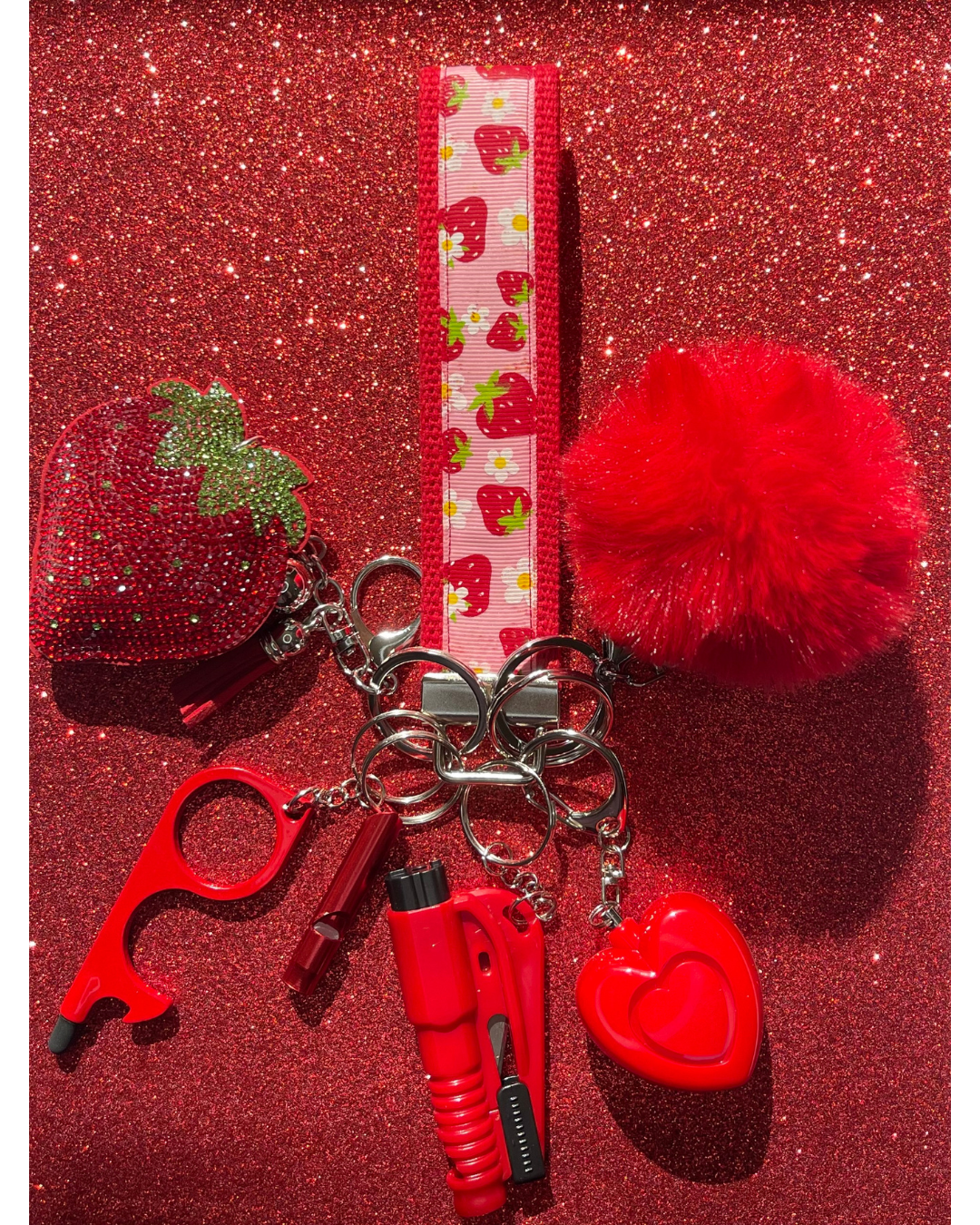 Strawberry Wristlet Safety Keychain