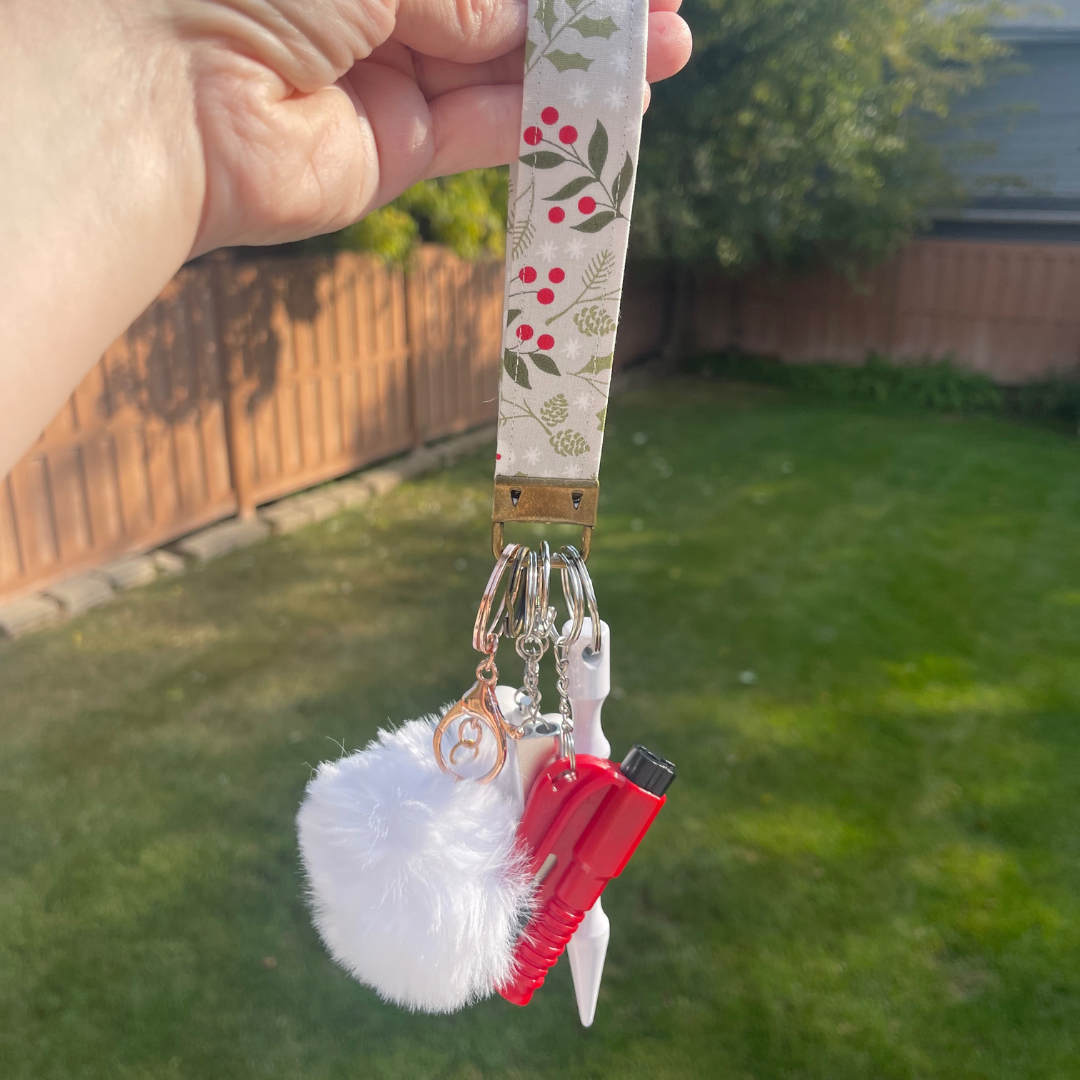 Winter Holly Wristlet Safety Keychain