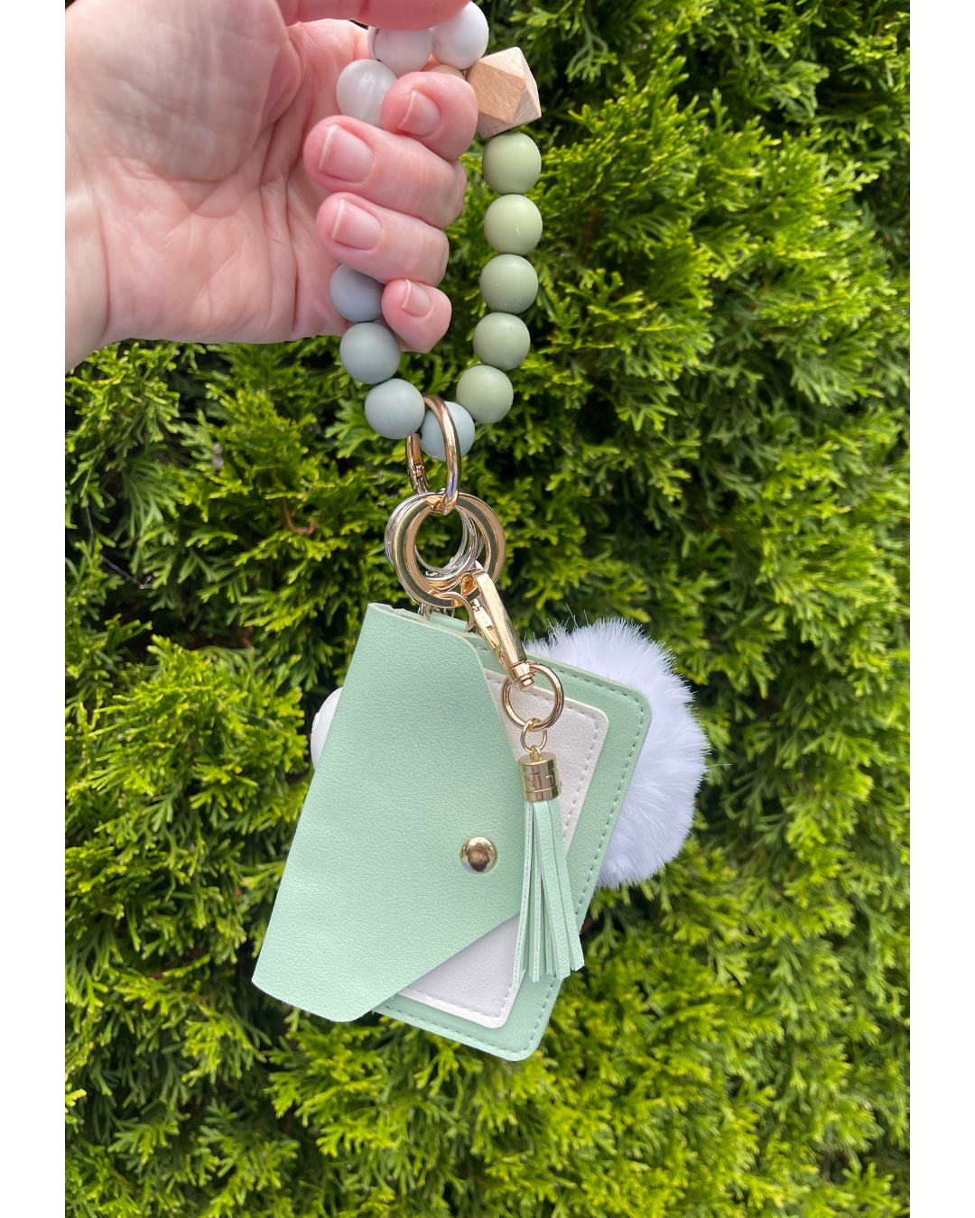 Mossmallow Beaded Wristlet With Card Wallet Safety Keychain